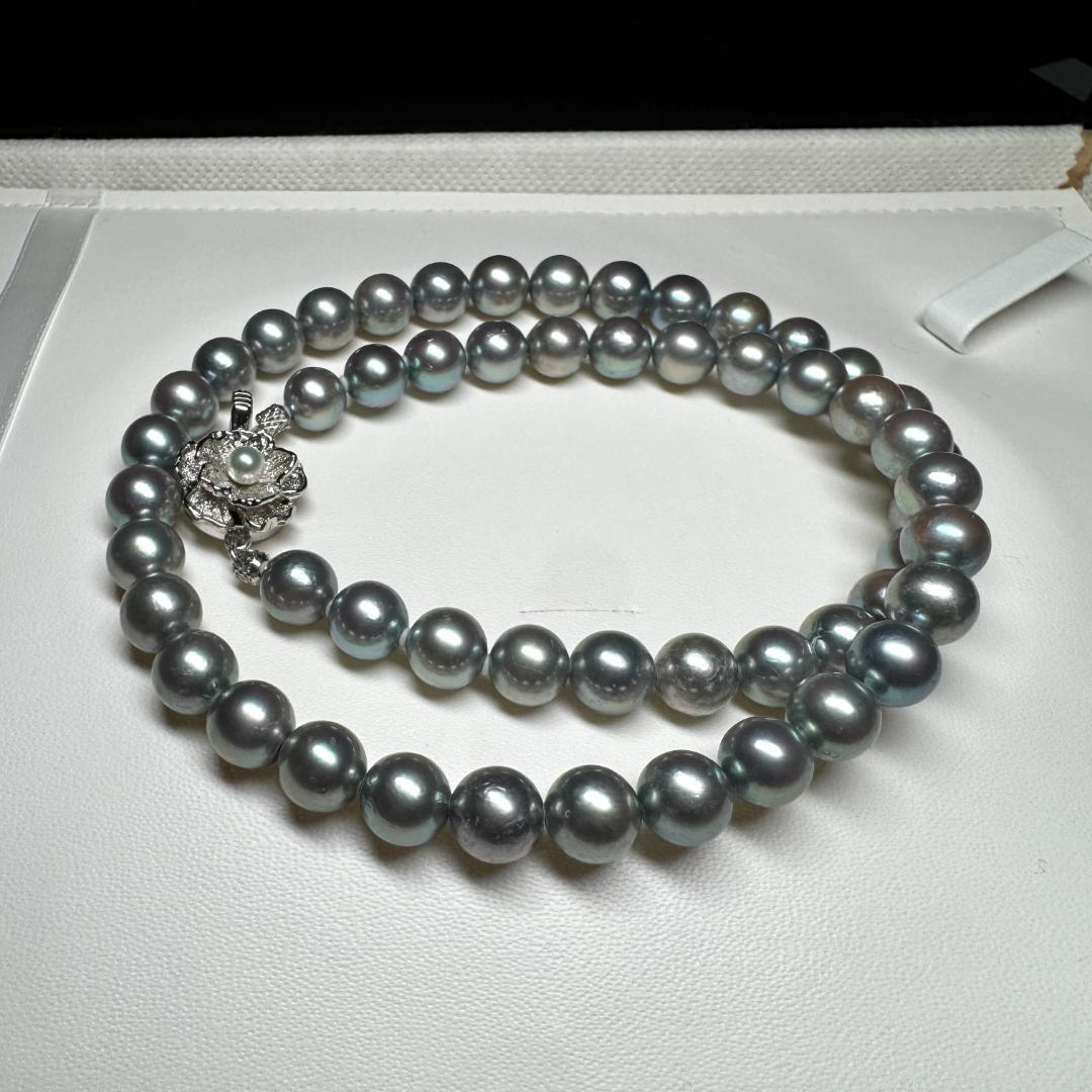 ブルーグレー✨ あこや真珠 パール ネックレス 約7.6-7.9mm SV留め具