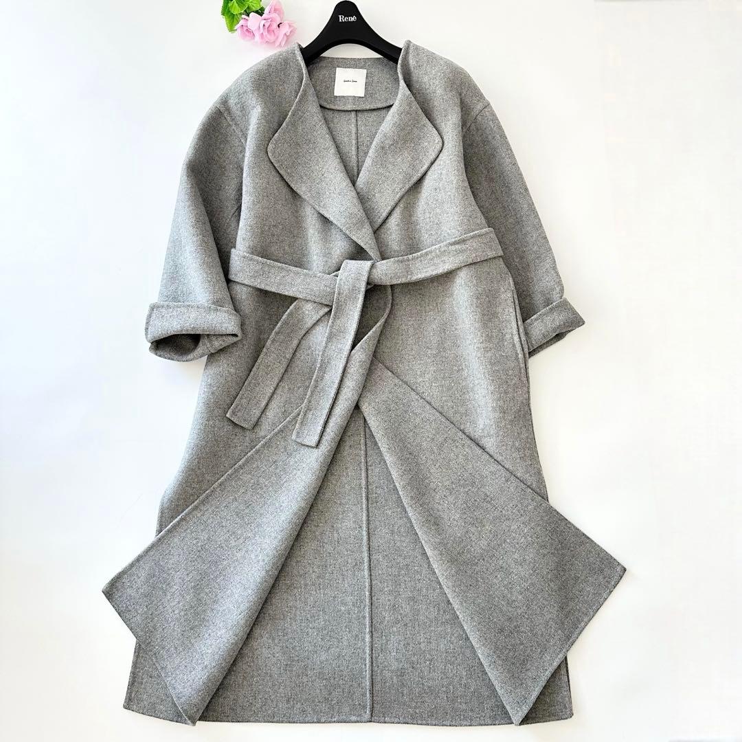 スピックアンドスパン ビーバーフォールドラペルコート ロング グレー