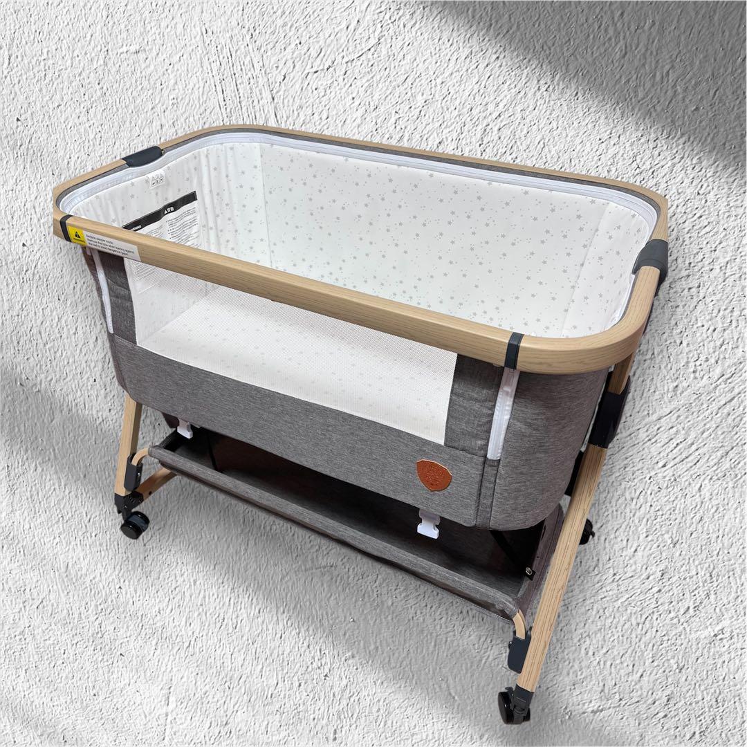 HZDMJ折りたたみ式ベビーベッド グレー　美品 hzdmj ベビーベッド 折りたたみ 添い寝ベッド 揺りかご 赤ちゃん 高さ