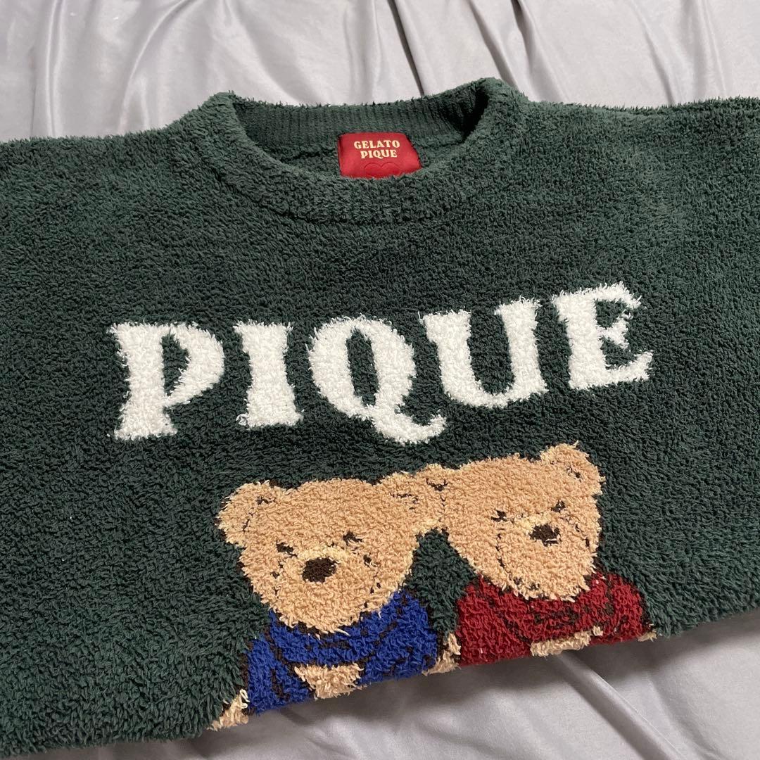 ジェラートピケ PIQUE LOVE クマ刺繍ルームウェアセット 冬 グリーン