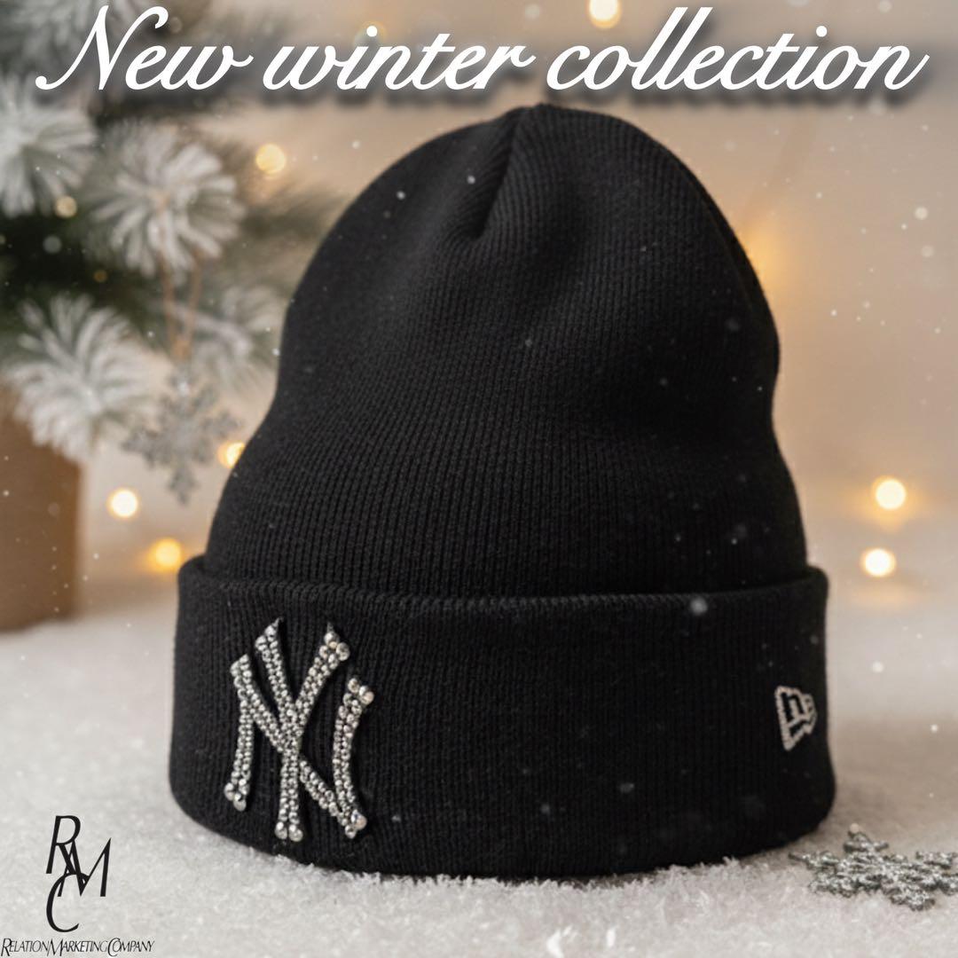 NEW ERA ニット帽 スワロフスキー デコキャップ NY デコビーニー