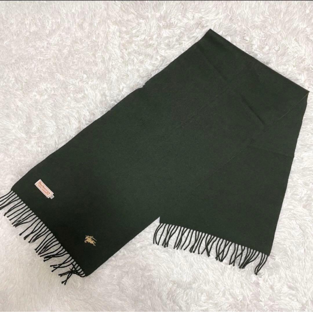 Burberry バーバリーズ マフラー カシミヤ モスグリーン ロゴ刺繍 緑