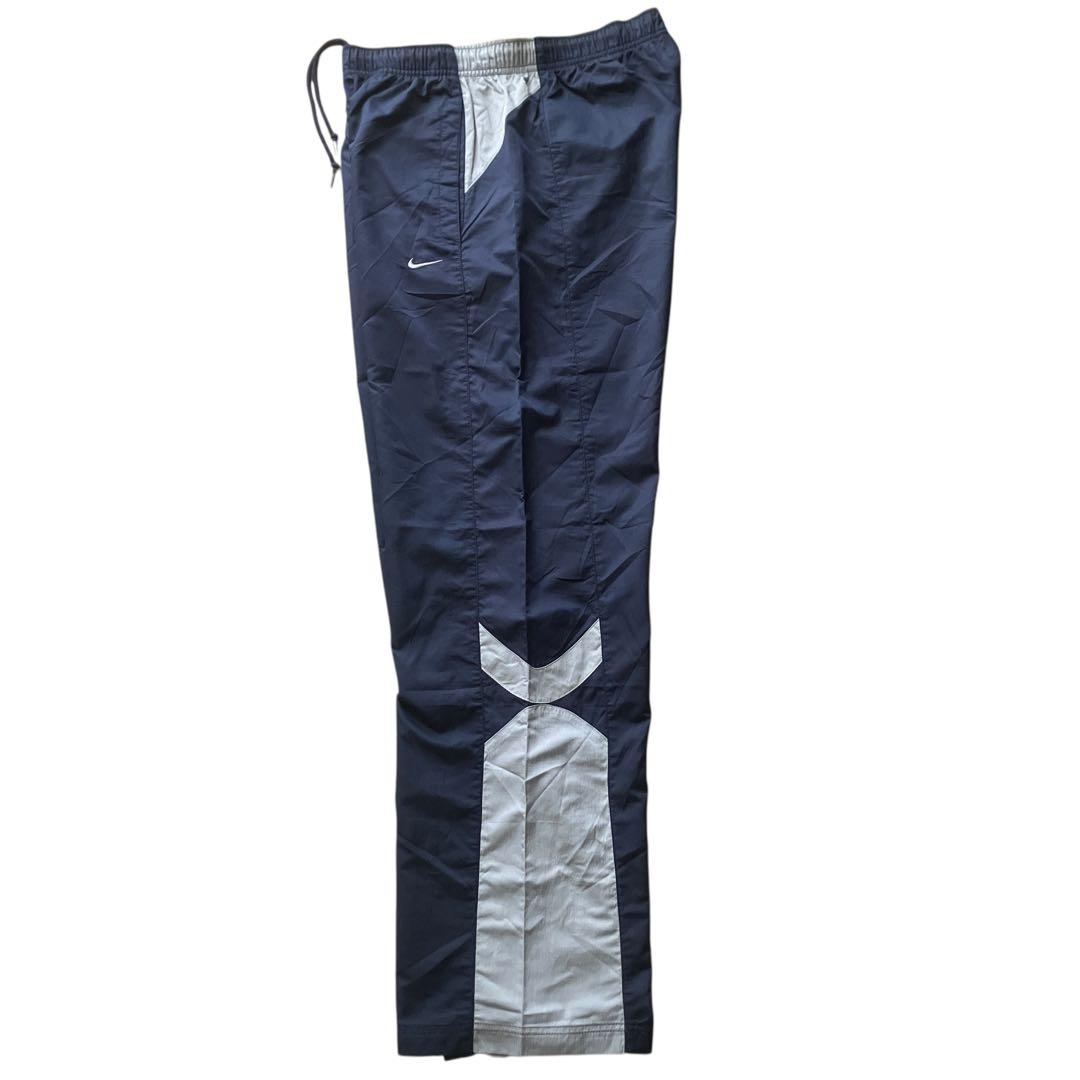 極太00s NIKE Lサイズ バギーナイロントラックパンツ ネイビー×グレー