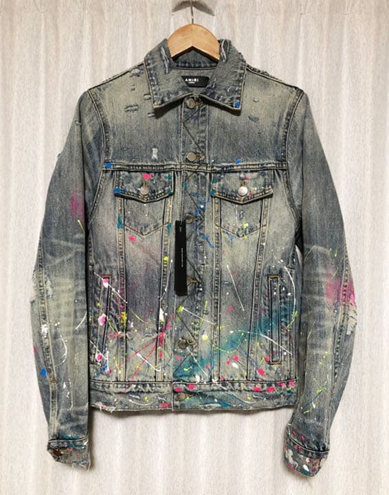 AMIRI GRAFFITI NEON TRUCKER デニムジャケット XS AMIRI ペイント クラッシュ デニムジャケット Gジャン RN150712 アミリ