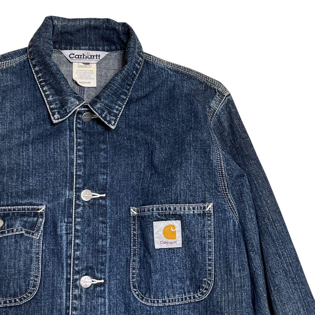 Carhartt カバーオール デニム M インディゴ 濃紺 ボタンロゴ USA製 80s～90s Carhartt Denim Coverall 紺 46 カーハート