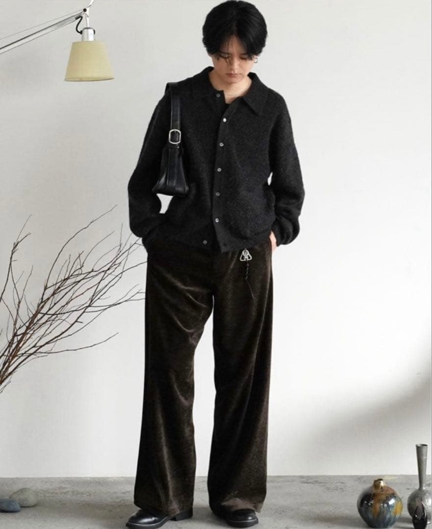 WASHED VELVET CURVE CUT WIDE PANTS ブラウンM - メルカリ