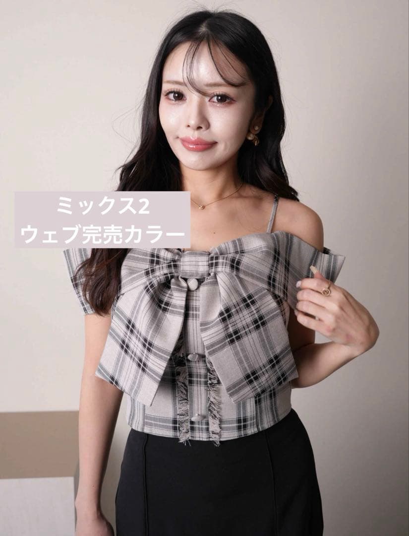 LIP SERVICE ツイードリボンオフショルトップス ミックス2 リップサービス LIP SERVICE ツイードリボンオフショルトップス