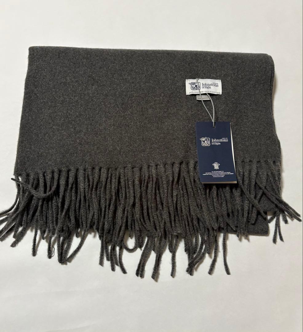 m*o様 大判Johnstons ジョンストンズ カシミヤ100%ストール グレ Johnstons of Elgin｜チェック柄 カシミヤ 大判サイズ ストール