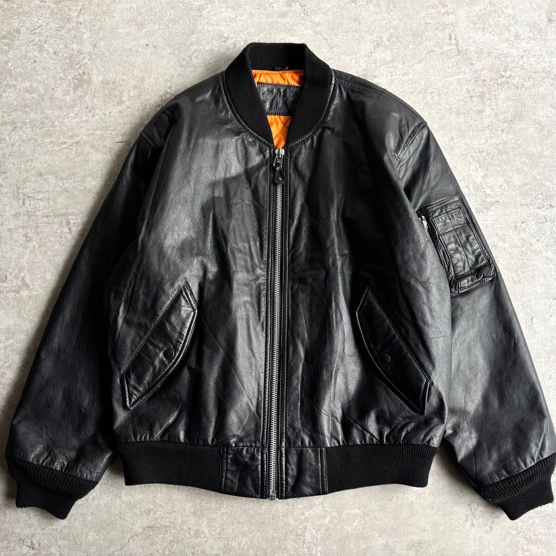 90's Suburban【L】本革 牛革 レザー MA-1 ボンバージャケット - メルカリ