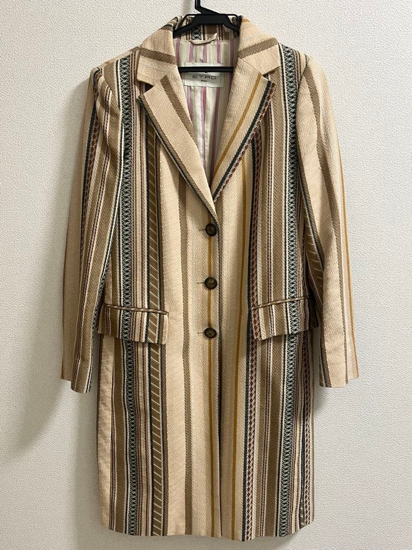 【希少・美品】MサイズETRO エトロ ストライプ チェスターコート ETRO エトロ ストライプウールチェスターコート 58 ブラック 152-1C824