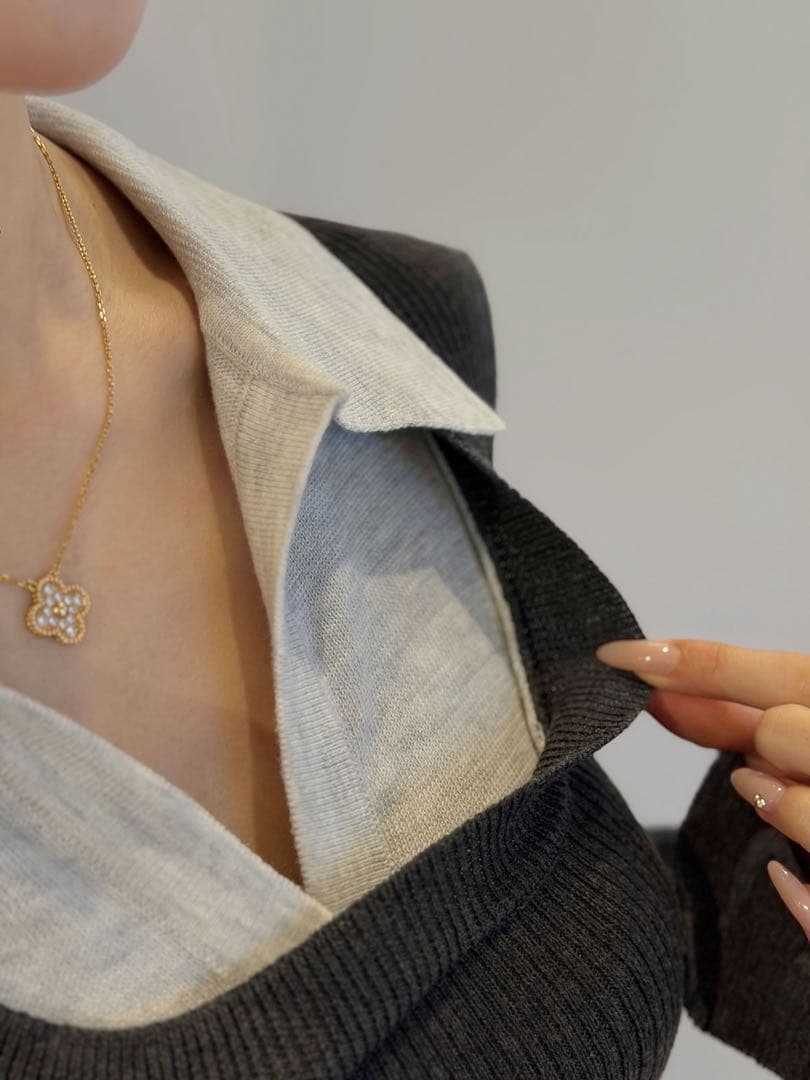 新品未使用】 QUNG クン ダブルカラーラウンドヘムknit グレー