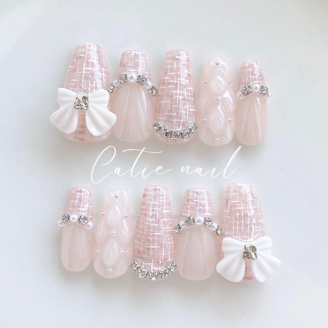 ネイルチップ 量産型 フレンチガーリー 推しネイル ワンホン ツイード