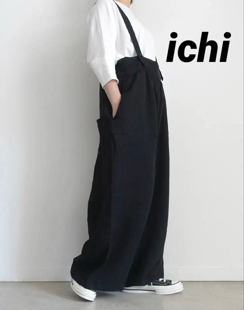 現行品⭐︎定価19,800円 ichi イチ　リネンサロペット　黒 ICHI Antiquites (イチアンティークス) リネン kotohiradaki サロペット