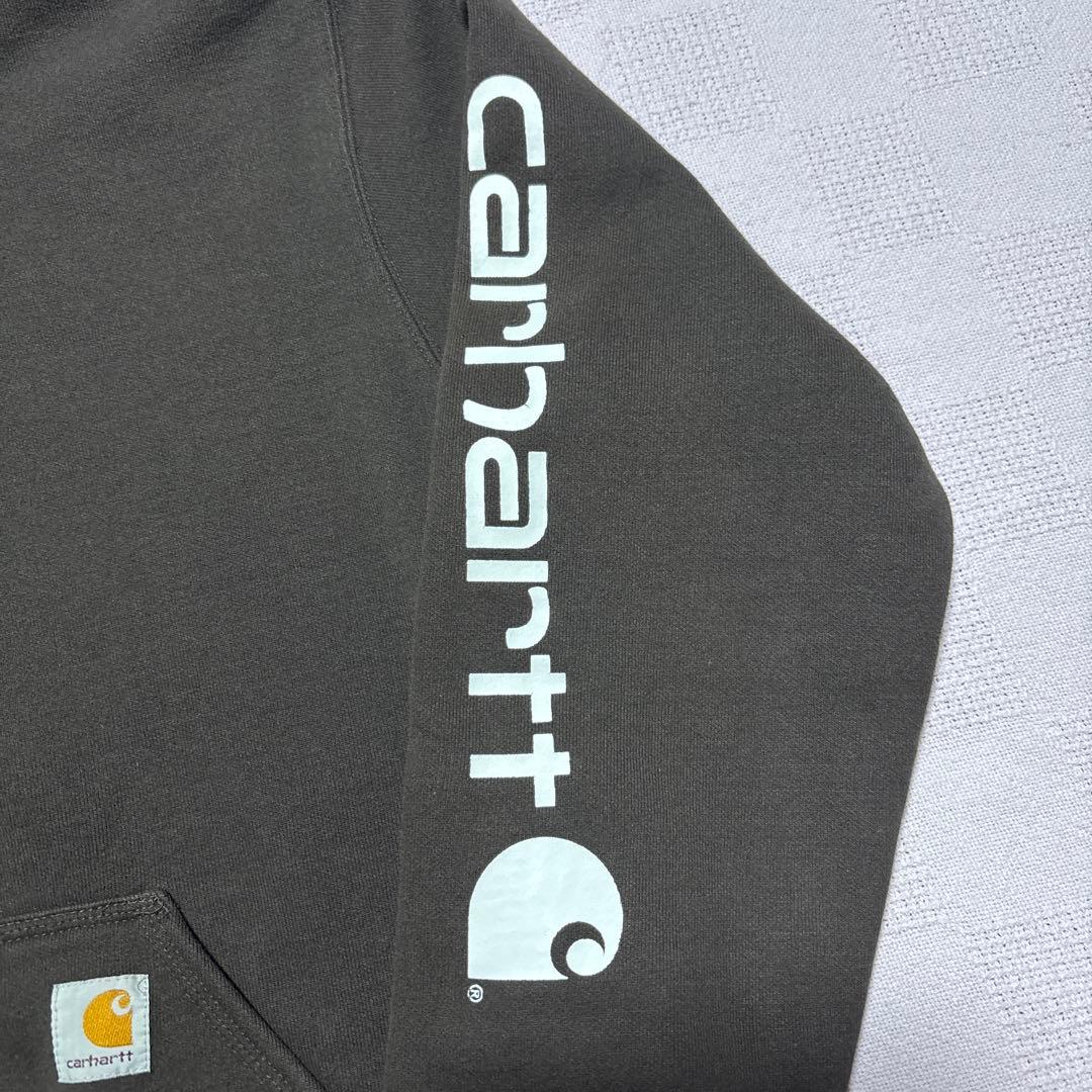 Carharttフード付スエット ヘビーウエイトM裏起毛 ルーズフィット茶色美品