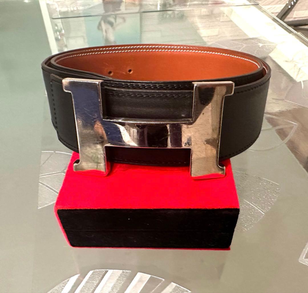 ❤エルメス　H型シルバーバックル　 リバーシブルベルト85 幅4センチ美品❤ ベルトバックル 《ミニH》 & リバーシブルベルト 《エルメス・シュール