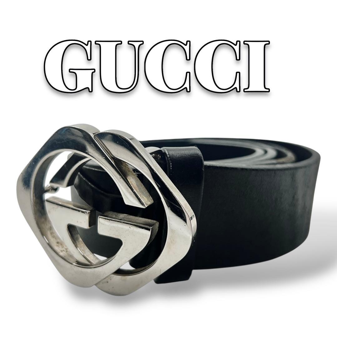専用　GUCCI インターロッキング レザー ブラック ベルト 7580 GUCCI（グッチ） ベルト GGレザー グッチシマ インターロッキングG