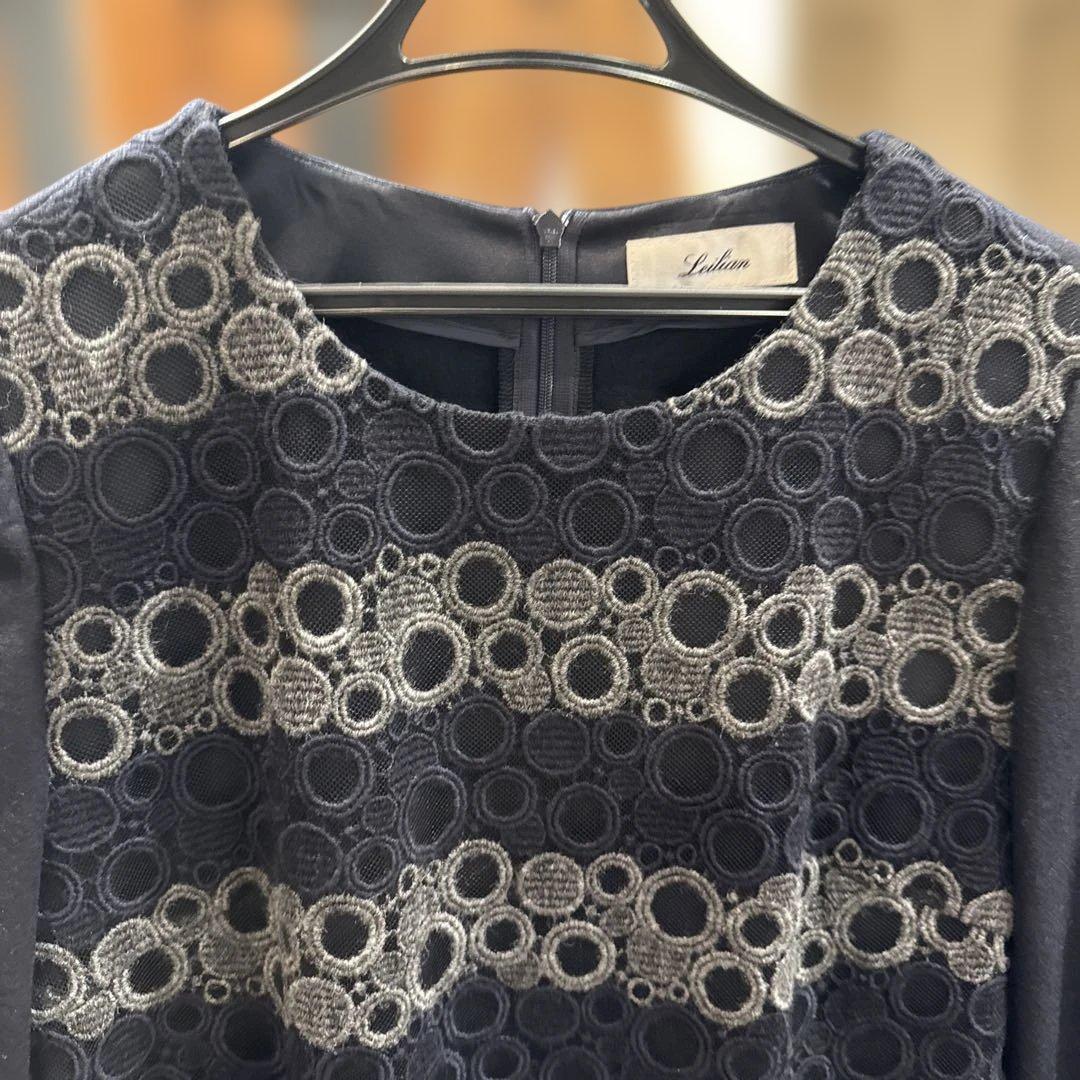 レリアン 濃紺 レース使いが可愛い冬用チュッニック 9号