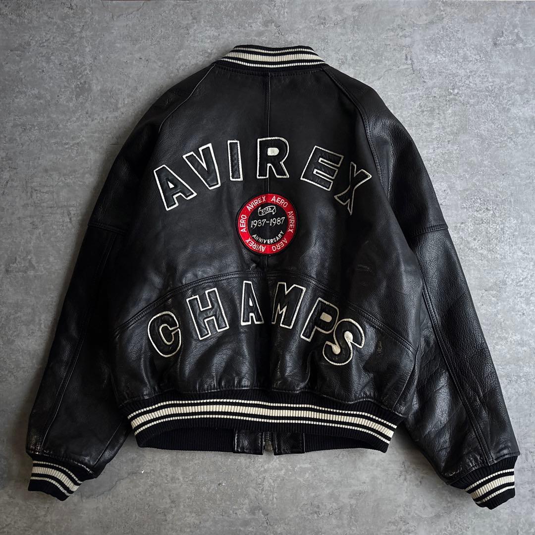 AVIREX【XL】50周年記念モデル 本革 レザー スタジャン 黒 アーチロゴ