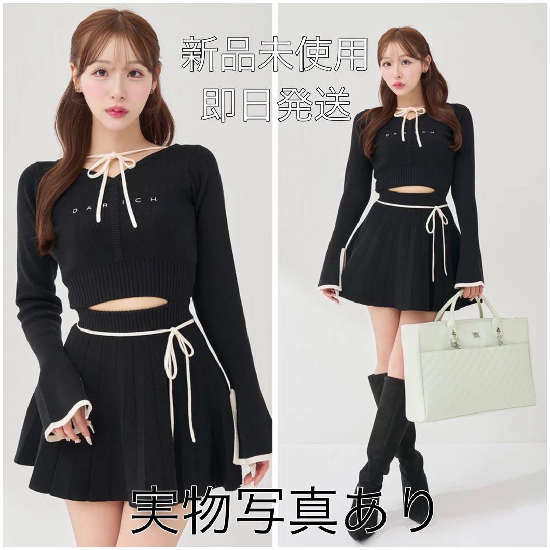 Darich ダーリッチ　ウエストオープンリボンデザインニットミニワンピース 予約商品】ウエストオープンリボンデザインニットミニワンピース