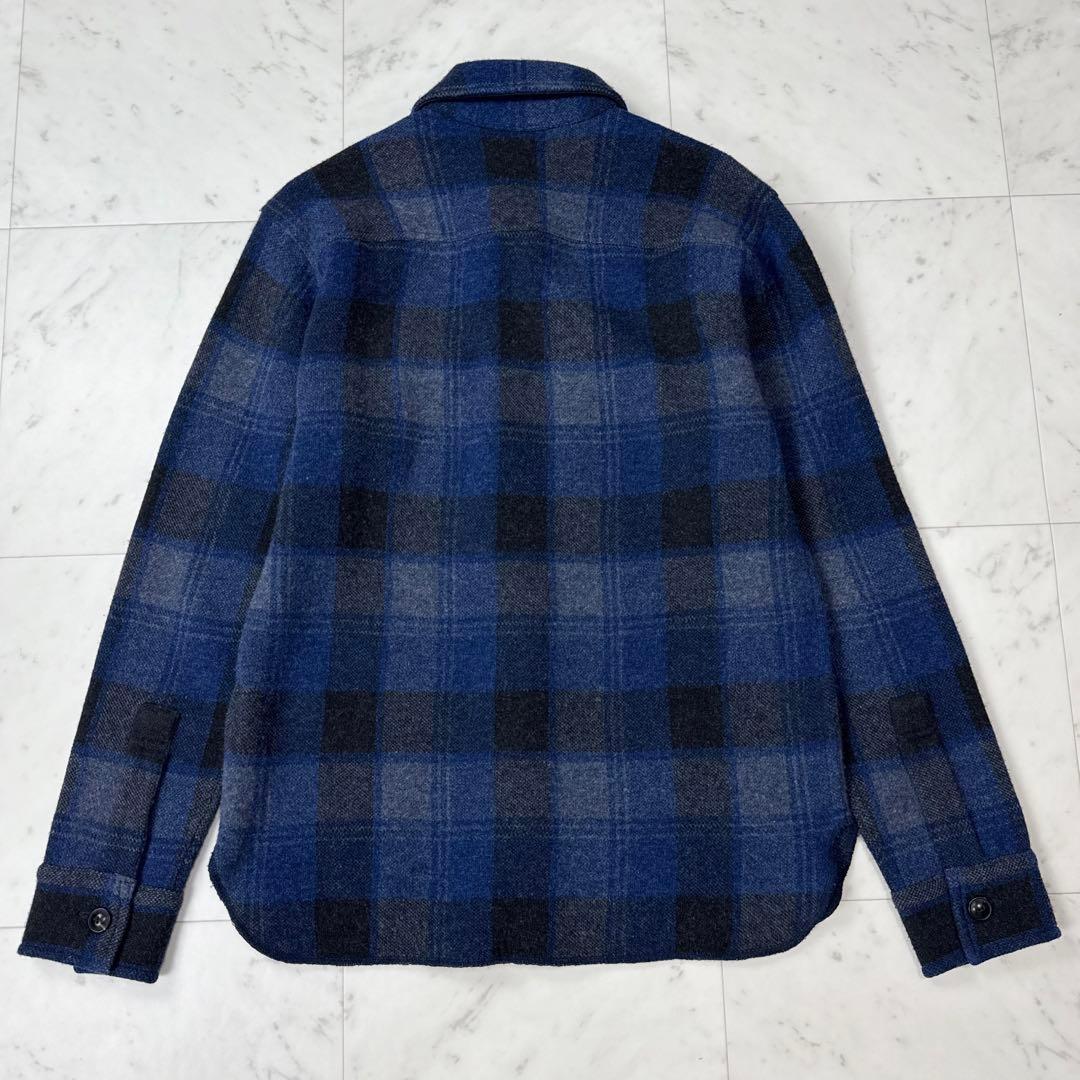 RRL カシミヤ ウール シャツジャケット バッファローチェック 青系 S