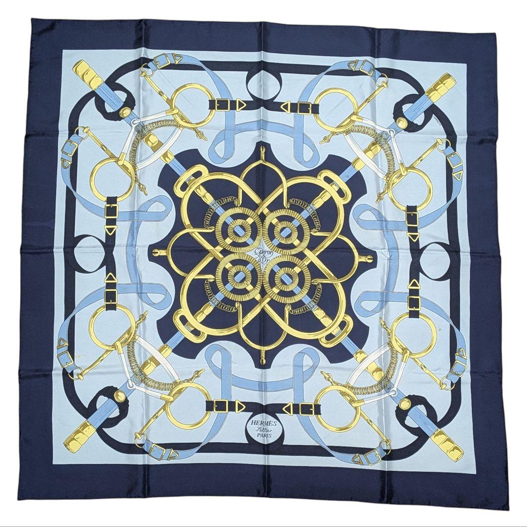 名作】HERMES エルメス カレ90『エプロンドール』ネイビー シルク