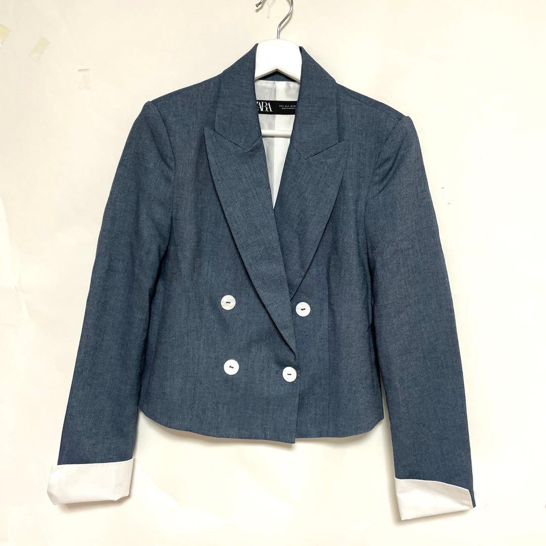 ZARA ザラ ショート ダブルブレスト ブレザー コントラストカフス S