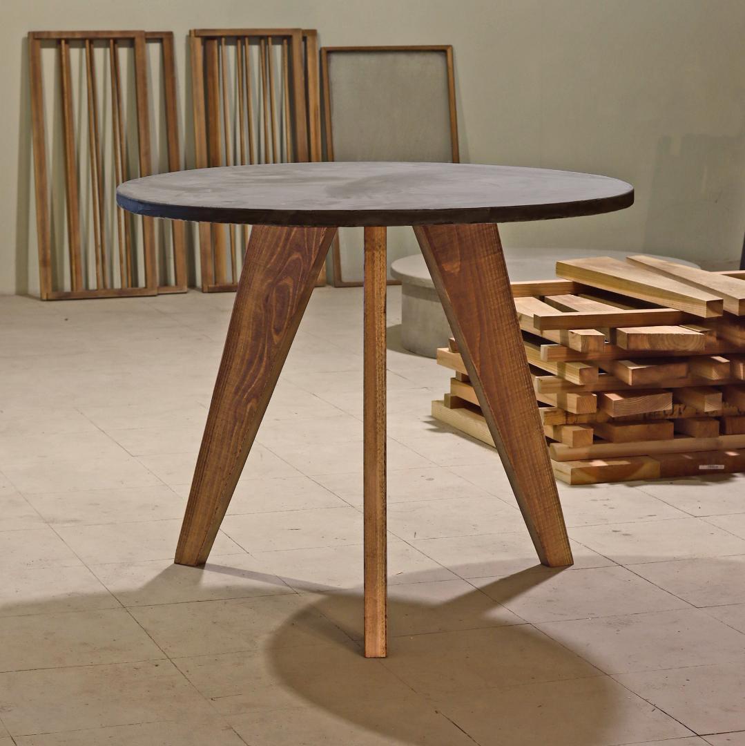 オーダー専用｜円形｜ラウンドテーブル｜ミディアムグレー｜薄塗りモルタル 円形｜ライトグレー｜ラウンドテーブル｜Φ120cm｜脚タイプ③｜薄塗り