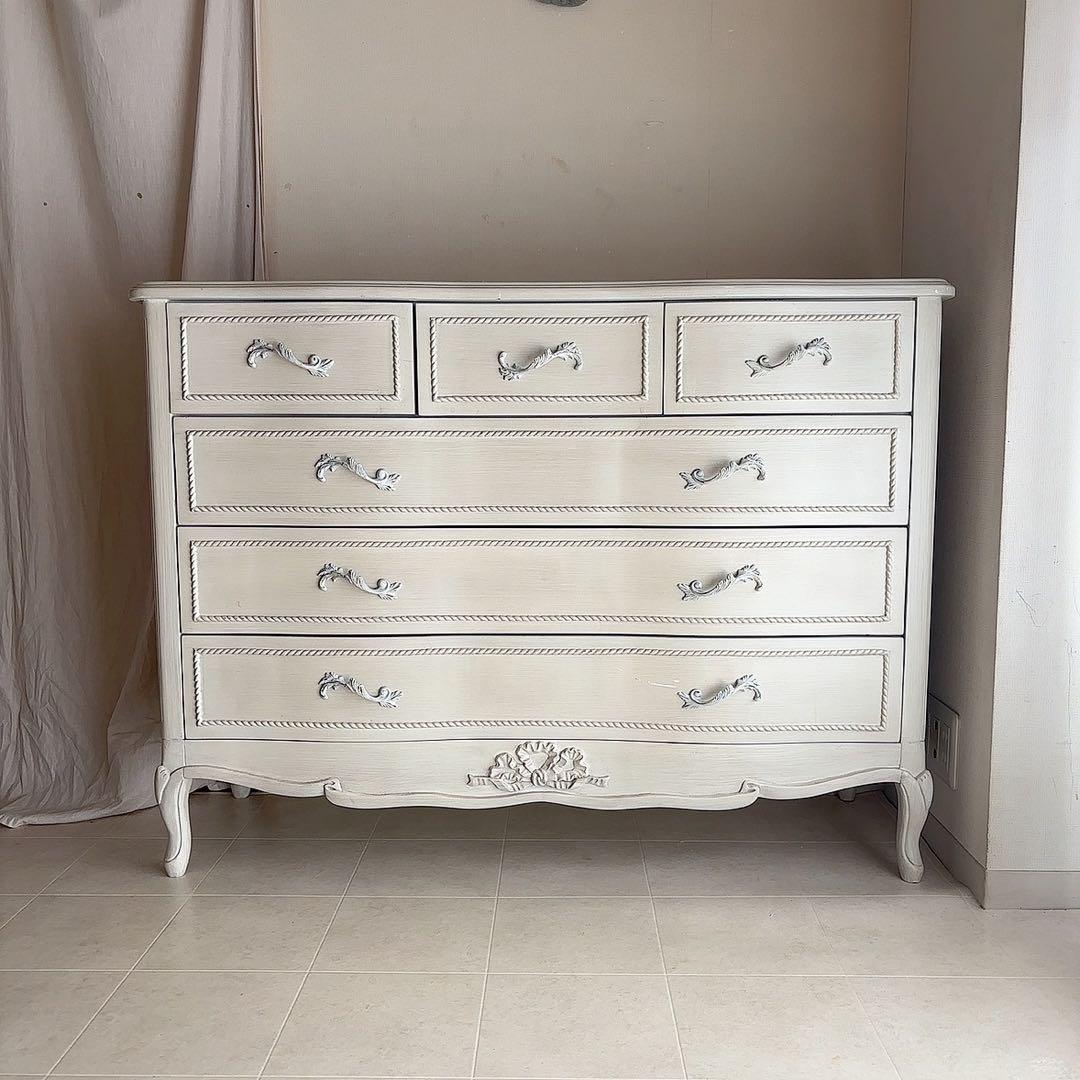 rira♡　直接配送　シャビーシック　フレンチシャビー　サイドボード シャビーシック ホワイト フレンチ収納家具シリーズ リビングボード