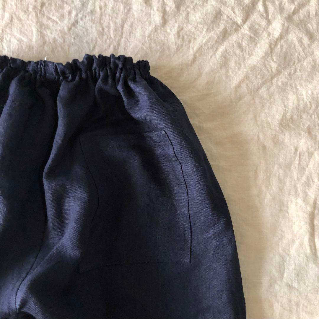 リネンデニムのゆったりもんぺ インディゴブラック