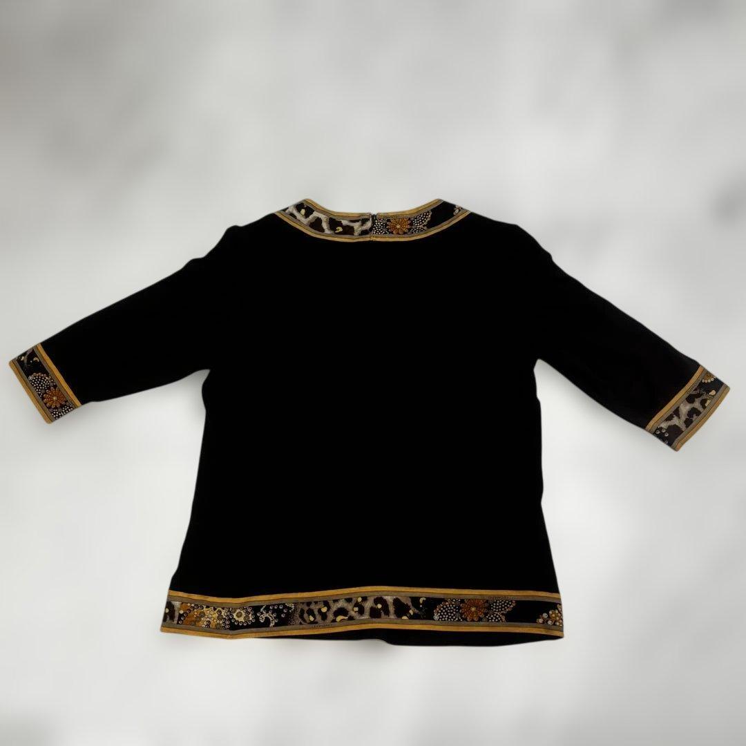 LEONARD レオナール L ニットトップス ウール シルク切替 七分袖 焦茶