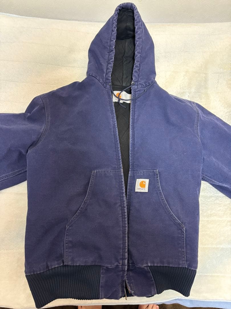 Carhartt ネイビー フード付きジップアップジャケット セール】Carhartt カーハート DUCK QUILTED FLANNEL-LINED ACTIVE