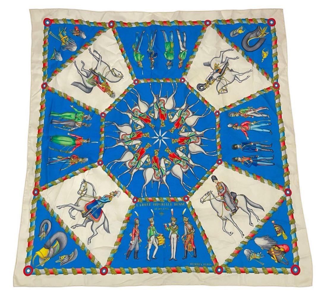 エルメス　騎士と馬のデザイン スカーフ 広尾店】美品 エルメス HERMES カレ90 大判スカーフ REPRISE 乗馬風景