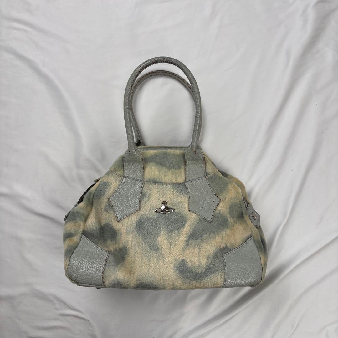 ヴィヴィアン ヤスミン ハンドバッグ レザー×ハラコ 肩掛 水色・グレー