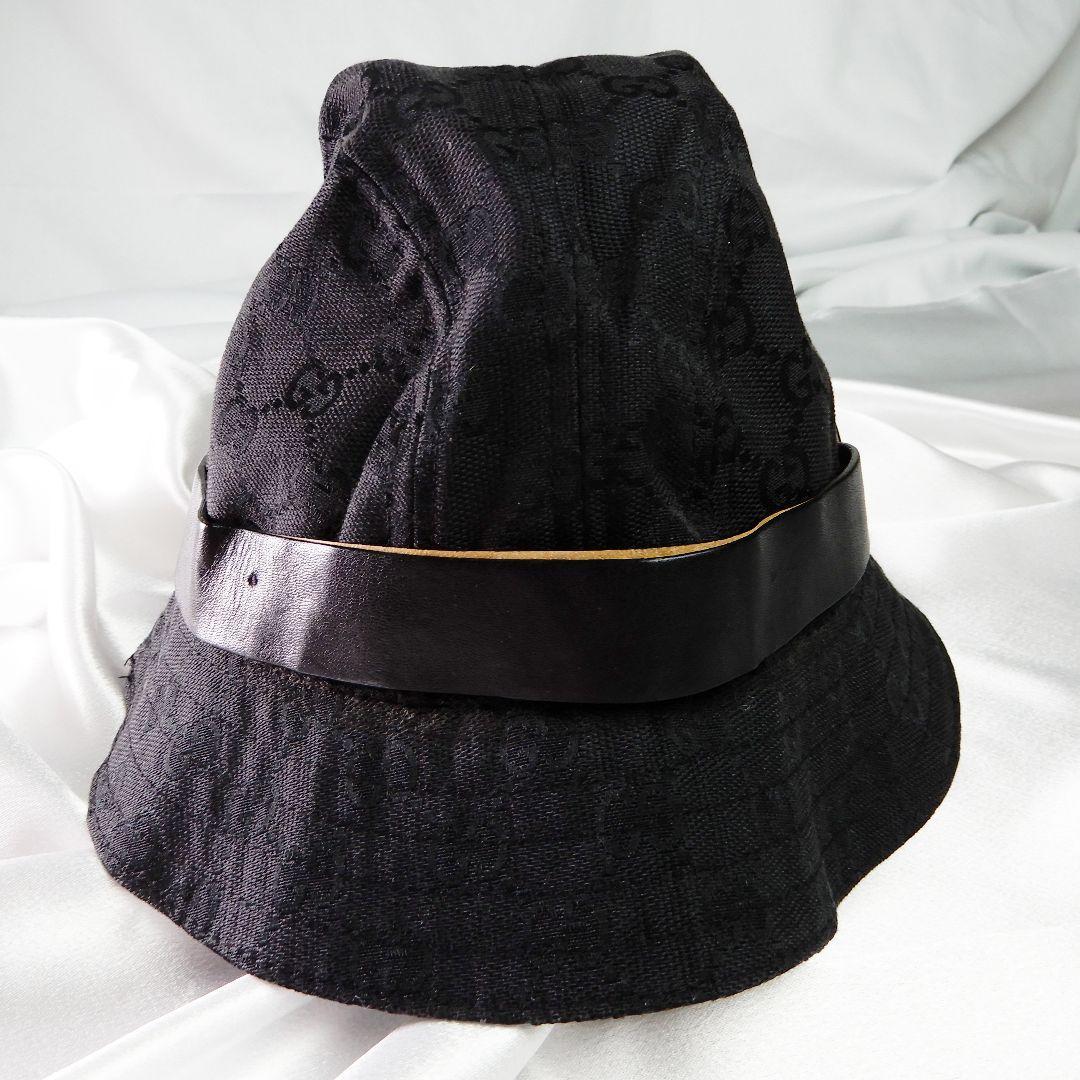 GUCCI バケットハット GGキャンバス GG柄 レザー L ブラック - メルカリ