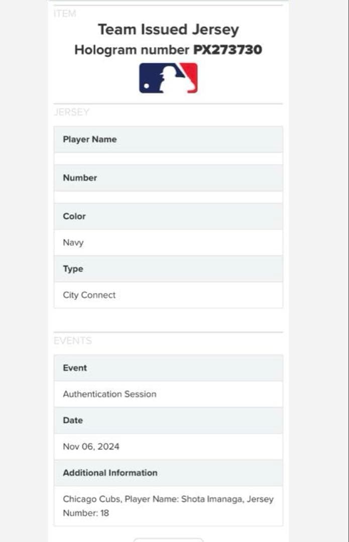 ガ*ン様 今永昇太 シカゴカブス球団支給ユニフォーム 2024年