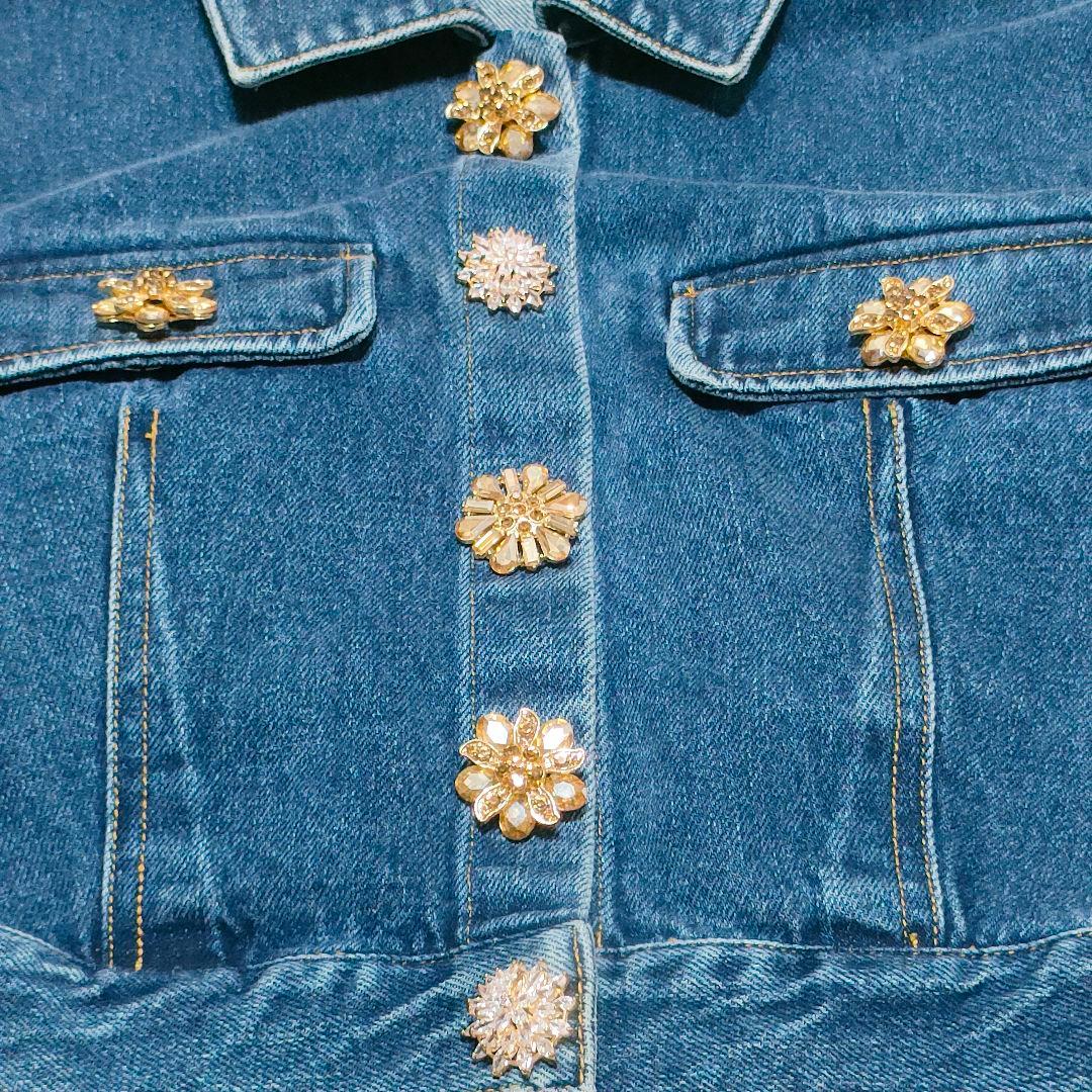 セルフポートレート クロップドデニムジャケット ディアマンテボタン