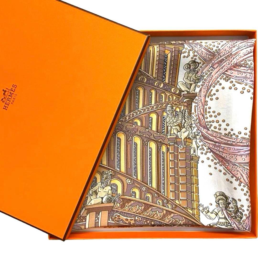 名作 美品 エルメス シルクスカーフ カレ90 バベルの川 ビンテージ
