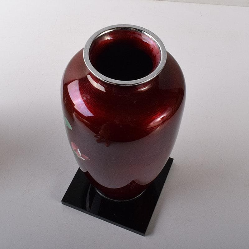 七宝焼 安藤七宝店造 赤透 薔薇文 花瓶 共箱 7891C - メルカリ