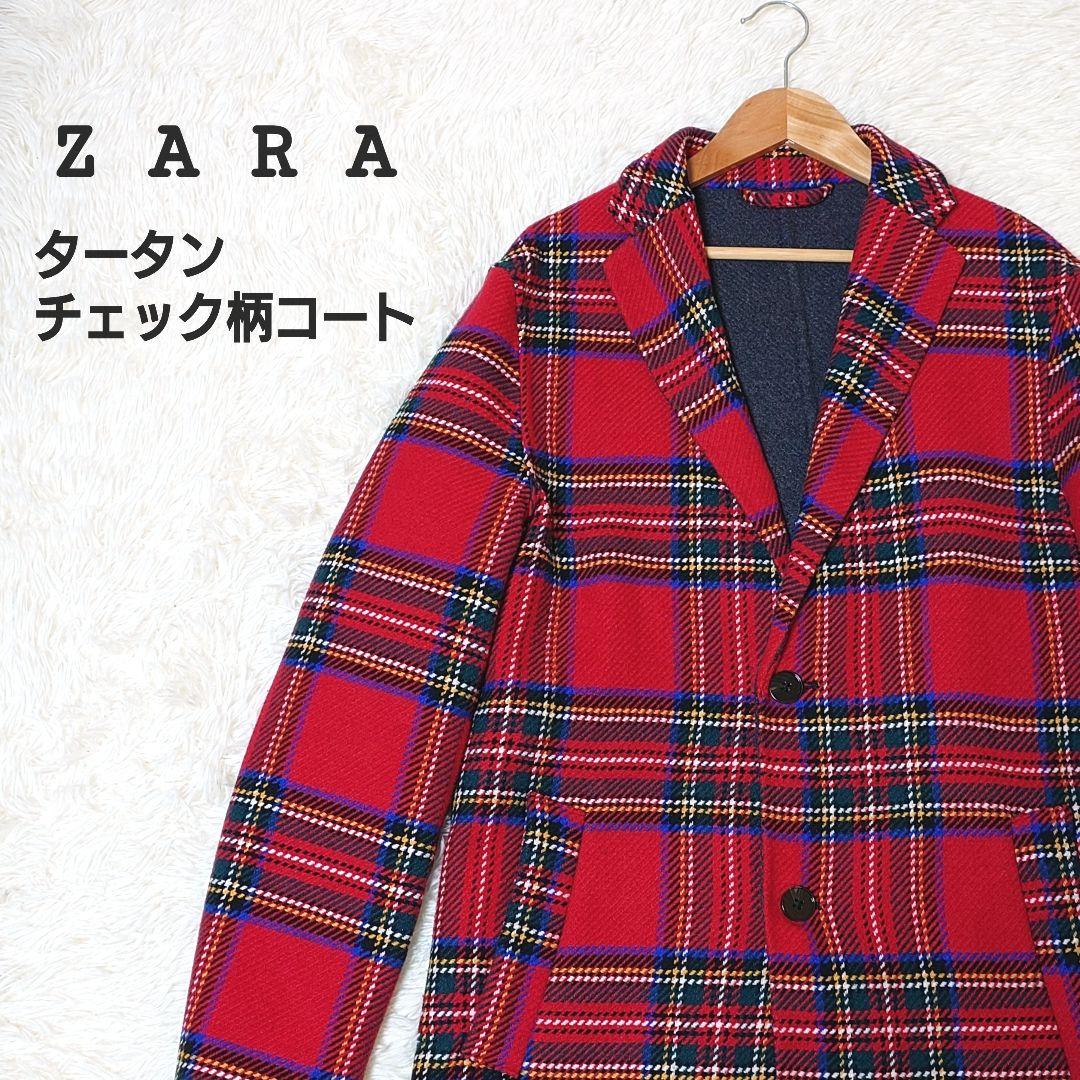 ZARA ザラ タータンチェック柄コート チェスターコート ウール混