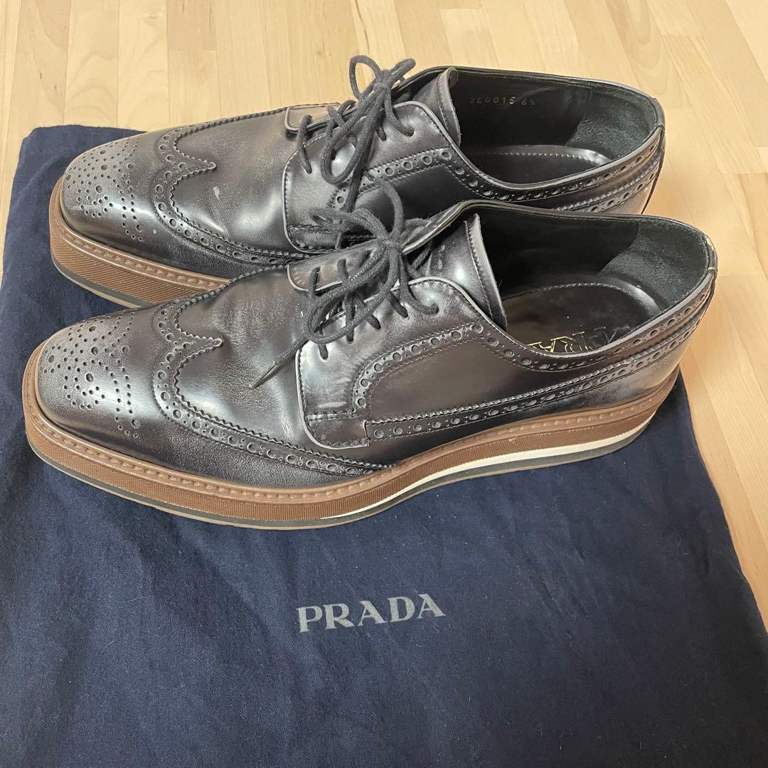 PRADA プラダ 6.5 靴 メンズ 厚底 ウィングチップ 早い者勝ち