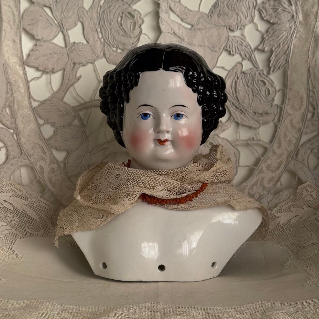 19世紀 チャイナドール 磁器製ヘッド　特大サイズ 約21cm 希少