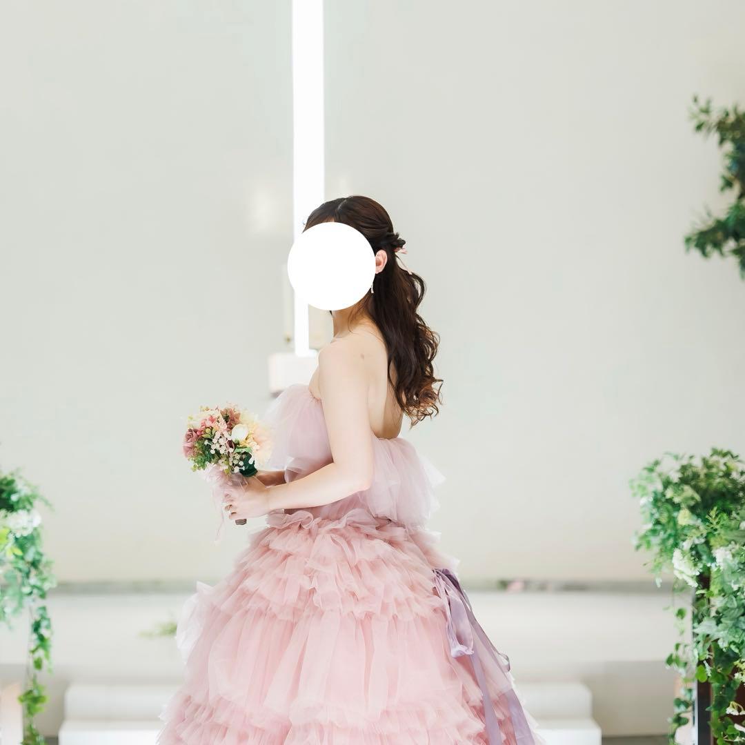 【最終値下げ】韓国ドレス_チュールカラードレス_ピンク una_様韓国風もこもこチュールドレス ピンクカラードレス フリルオフ