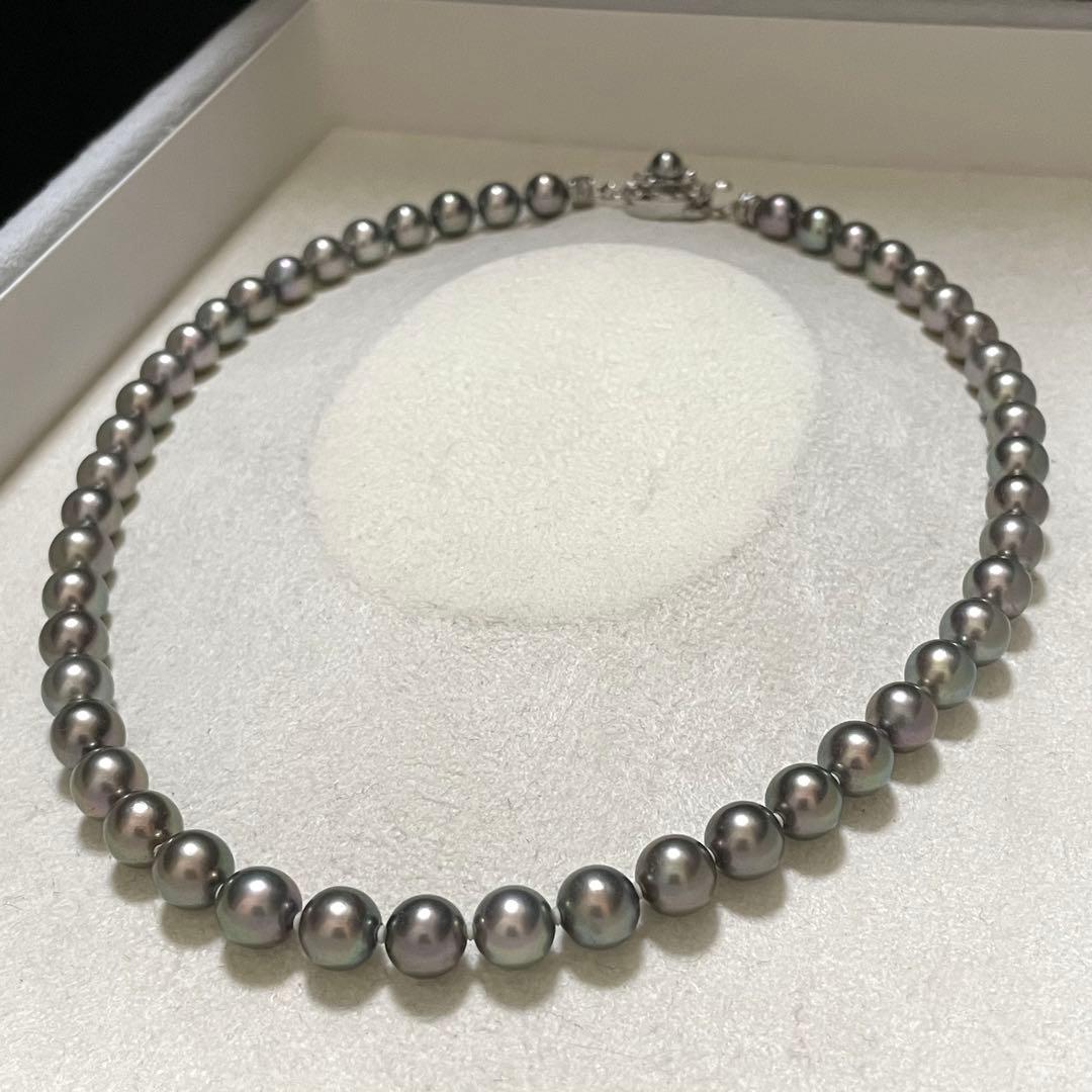 極美品✨テリ良】あこや真珠 ネックレス 7.5-8.0 パール 黒本真珠 高級