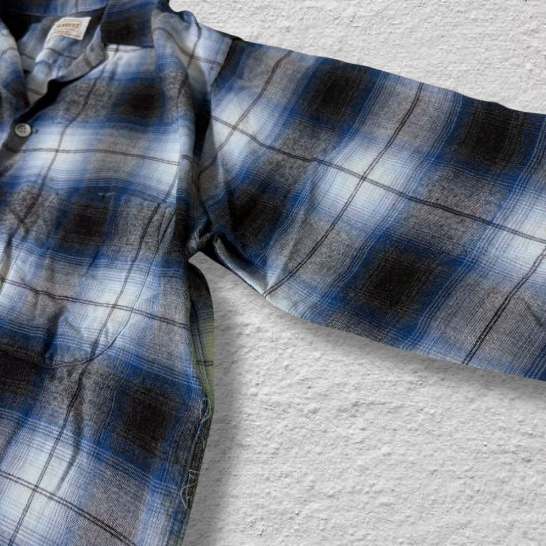 BRENTオンブレチェックシャツシャドウチェックL開襟シャツvintage60sの