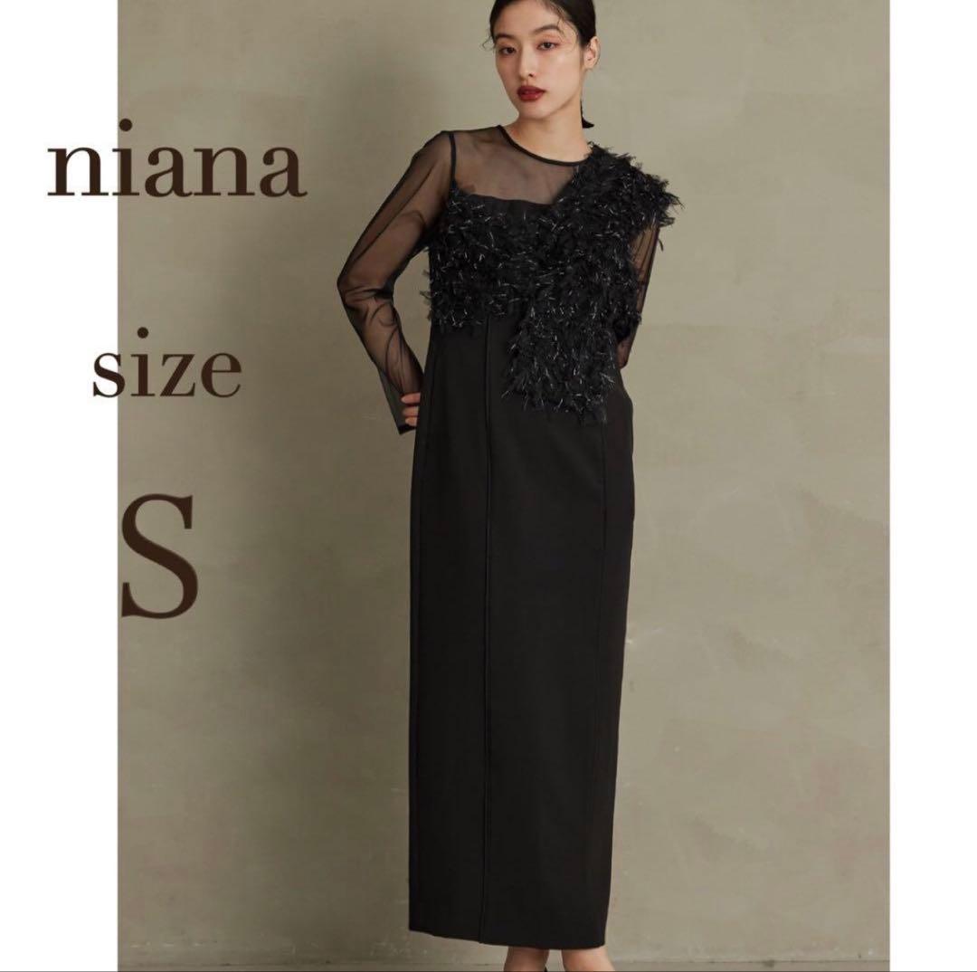 ニアナ　フリンジグリッターノットドレス　パーティ　オケージョン　ブラック ニアナ niana フリンジグリッターノットドレス 秋冬 結婚式 成人式