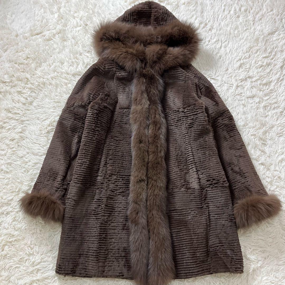 美品 高級 シルク フォックスファー ファーコート 毛皮コート