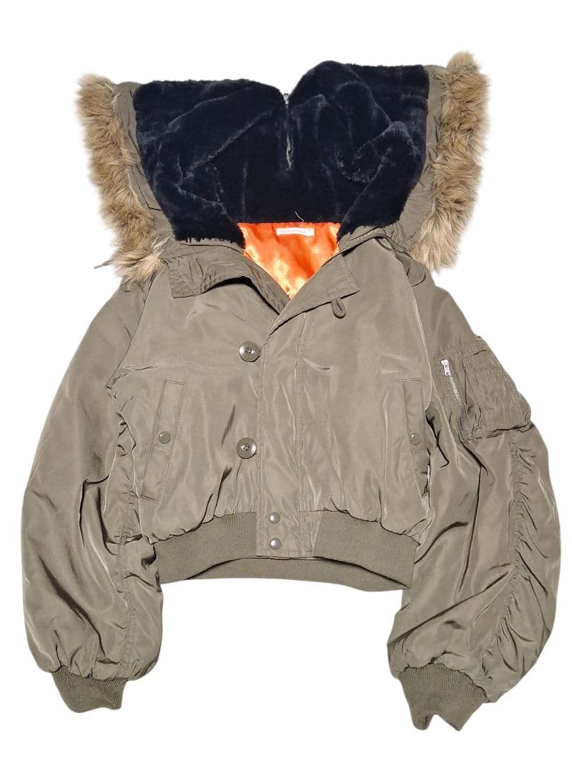 Y2K N2B カーキ　ブルゾン　短丈 フライト ボンバー ジャケット　ファー 00s フライトジャケット N2B 短丈 y2k 平成 グランジ ファー - メルカリ
