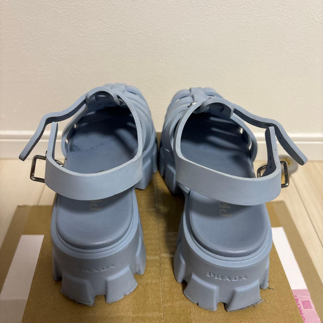 最終 PRADA モノリス ラバーサンダル 37 23.5cm プラダ ブルー