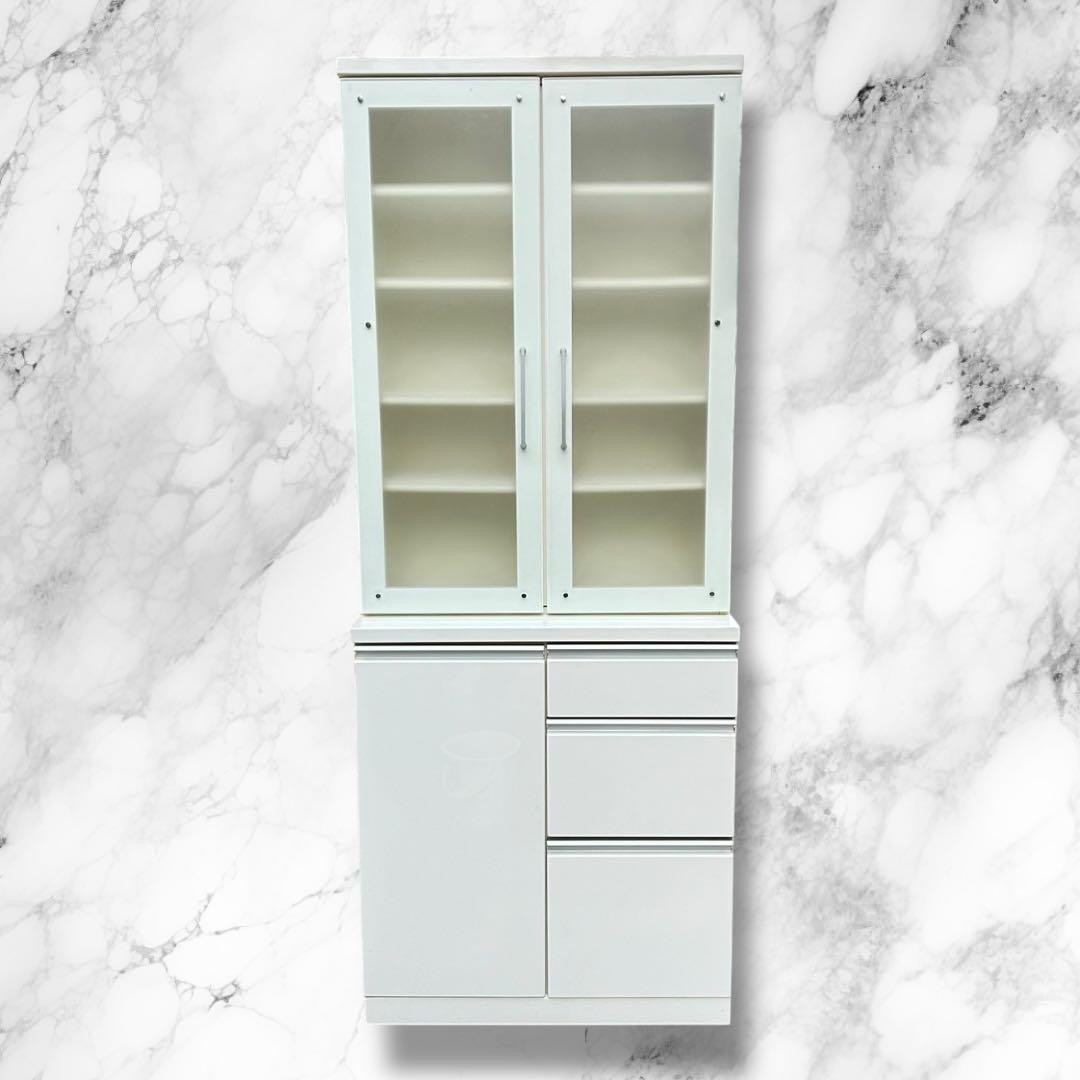 【大容量ホワイト食器棚】幅約80cm／高さ約205cm／キッチンボード 楽天市場】キッチンボード 食器棚 レンジ台 幅80cm 完成品 日本製 大