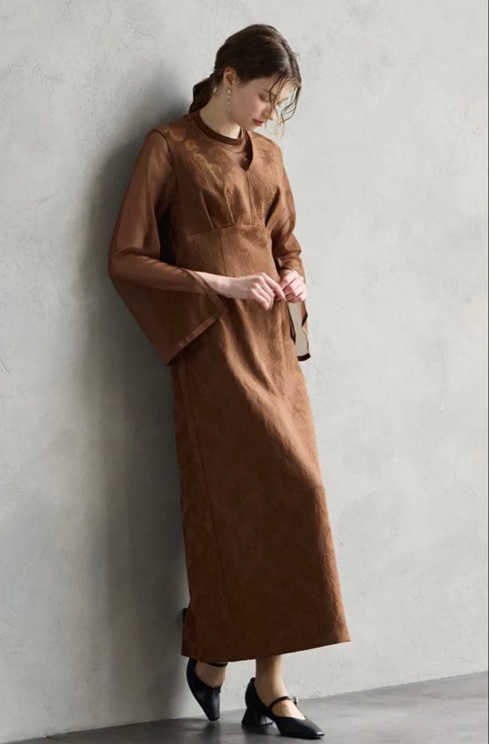 AIMER チュールブラウス付きジャカードIラインドレス チュールブラウス付きジャカードIラインパーティードレス 20代 30代 40